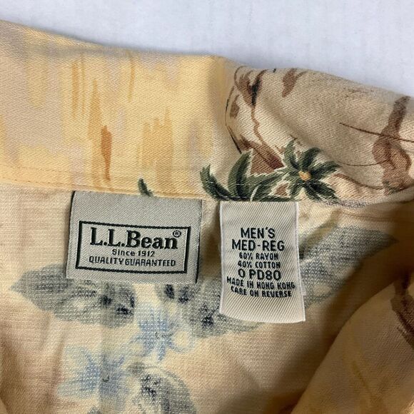 LL Bean Mens Tropical Button Up Camp Shirt Short Palm Tree Short Sleeve Small - Picture 4 of 10